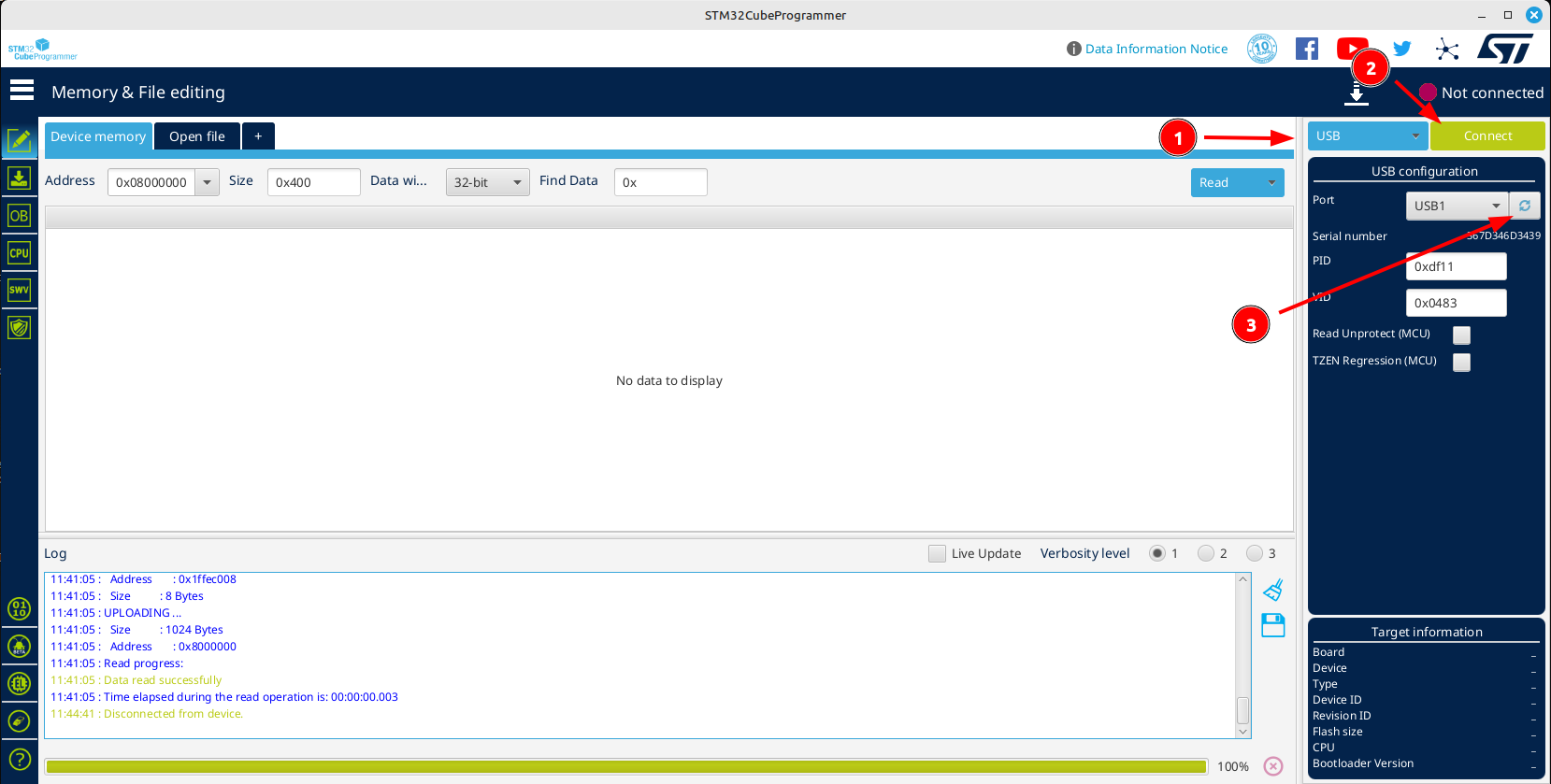 Главный экран STM32CubeProgrammer